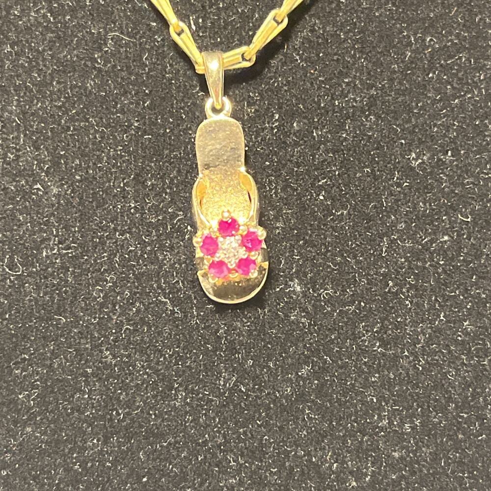 925 Sterling Silver-Gold Tone Necklace With Flipflop Pendant Necklace Birthstone